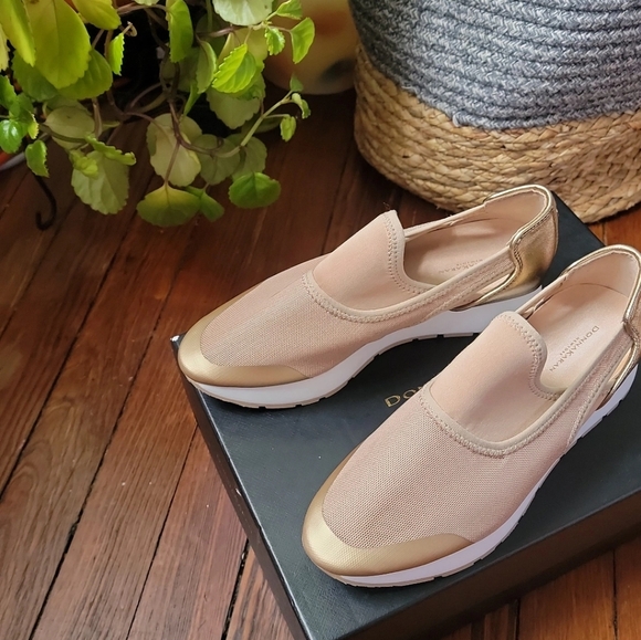 Donna Karan Gold and Cream Slip-On Sneakers - Picture 1 of 10